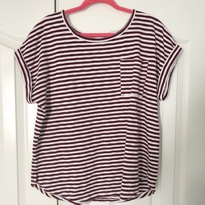 Shortsleeved Stripped Top with Front Pocket
